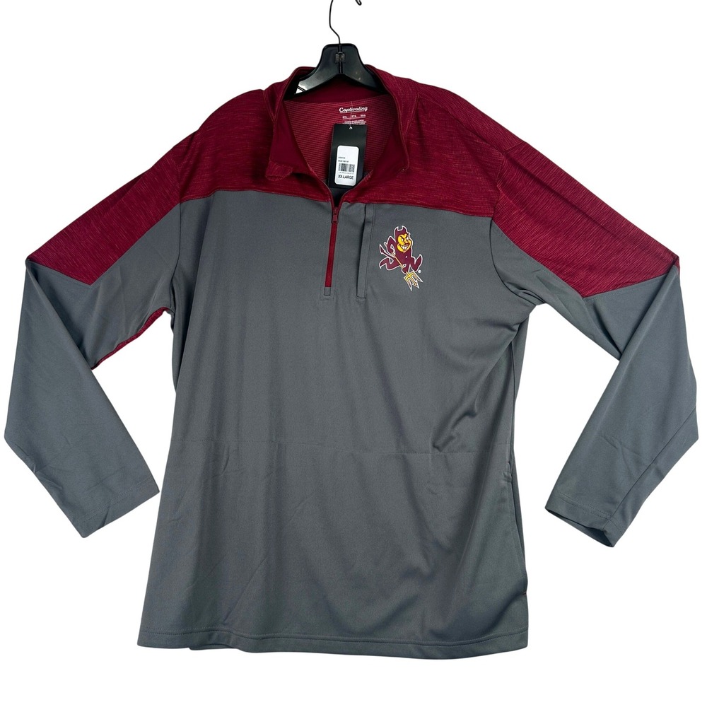 ASU Sun Devils Quarter Zip Captivating Pullover Mens 2XL Gray Maroon Sparky NCAA